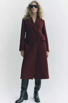 Пальто из шерсти ZARA, бордовый