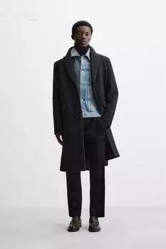 Пальто из шерсти ZARA, черный