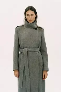 Пальто из шерсти ZARA, светлая норка