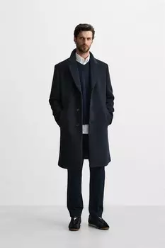 Пальто из шерсти ZARA, темно-синий
