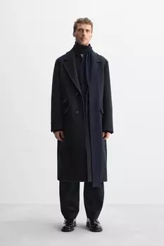 Пальто из шерсти ZARA, темно-синий