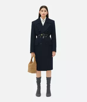 Пальто из шерстяного габардина Bottega Veneta, темно-синий