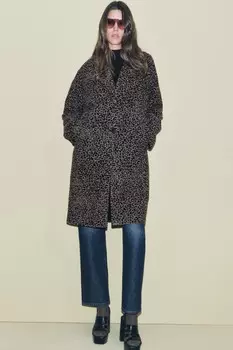Пальто из шерстяной смешанки с животным принтом коллекция zw ZARA, цвет leopard