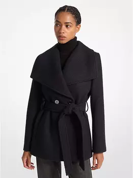 Пальто из шерстяной смеси с поясом Michael Kors, черный
