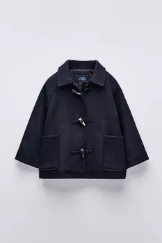 Пальто из шерстяной смеси с пугами ZARA, темно-синий