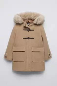 Пальто из шерстяной смеси с пугами ZARA, бежевый