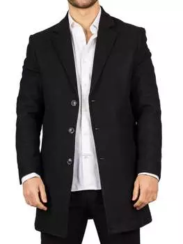 Пальто из шерстяной смеси с воротником-стойкой и зазубренными лацканами, классическое тренчкотное пальто, зимняя куртка TruClothing, черный