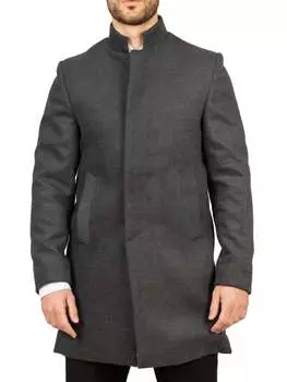 Пальто из шерстяной смеси с воротником-стойкой Классический тренчкот Зимняя куртка TruClothing, серый