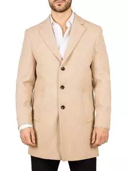 Пальто из шерстяной смеси с воротником-стойкой и зазубренными лацканами, классическое тренчкотное пальто, зимняя куртка TruClothing, бежевый