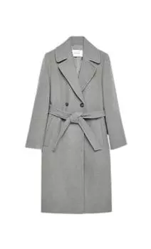 Пальто из синтетической шерсти с поясом Stradivarius
