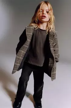 Пальто из смешанной шерсти в клетку ZARA, коричневый/синий