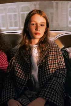 Пальто из смешанной шерсти в клетку ZARA, лиловый