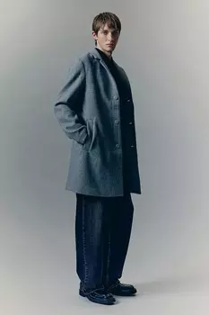 Пальто из смеси шерсти облегающего кроя H&M, серый