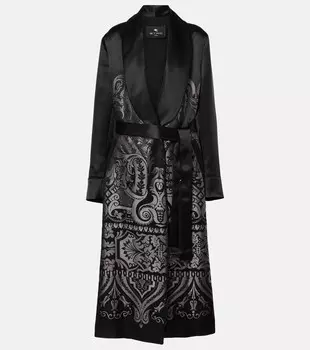 Пальто из смесового шелка с поясом Etro, цвет multicolour on grey base
