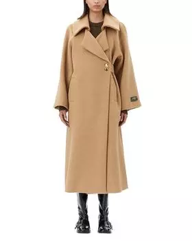 Пальто из смесовой шерсти GANNI, коричневый/бежевый