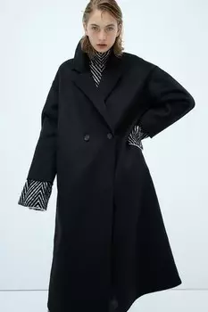 Пальто из смесовой шерсти H&M, черный