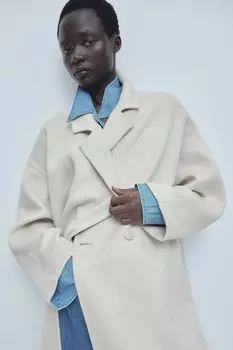 Пальто из смесовой шерсти H&M, бежевый
