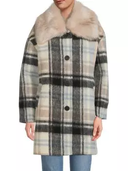 Пальто из смесовой шерсти и искусственного меха La Fiorentina Beige multi