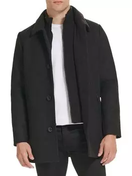 Пальто из смесовой шерсти на подкладке из свитера с воротником-стойкой Kenneth Cole, черный