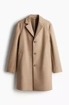 Пальто из смесовой шерсти приталенного кроя H&M, бежевый