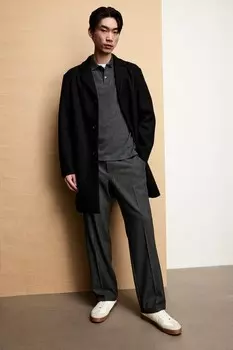 Пальто из смесовой шерсти приталенного кроя H&M, черный