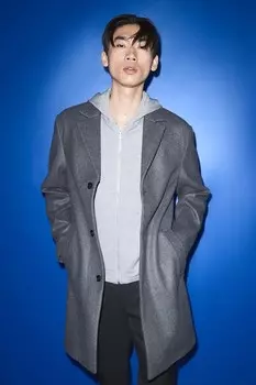 Пальто из смесовой шерсти приталенного кроя H&M, серый