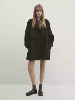 Пальто из смесовой шерсти с эффектом тренча Massimo Dutti, зеленый