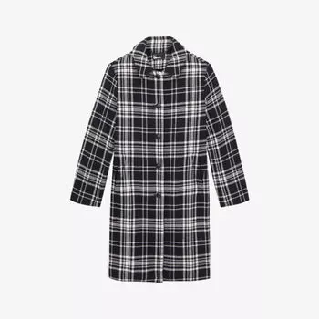 Пальто из смесовой шерсти с клетчатым воротником The Kooples, черный