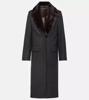 Пальто из смесовой шерсти с отделкой из овчины Toteme, серый