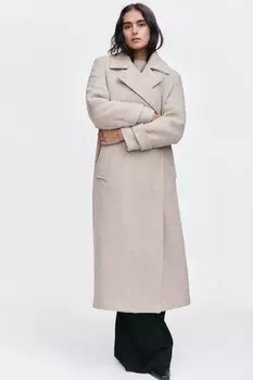 Пальто из смесовой шерсти с поясом H&M, бежевый