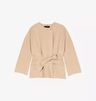 Пальто из смесовой шерсти с поясом и съемным шарфом Maje, цвет naturels