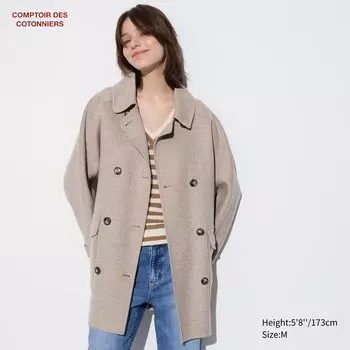 Пальто из смесовой шерсти UNIQLO, бежевый