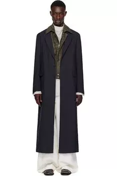Пальто из темно-синей шерсти Dries Van Noten