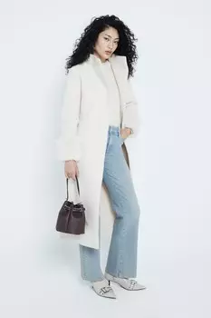 Пальто из вареной шерсти с манжетами из искусственного меха River Island, бежевый