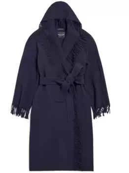 Пальто из вирджинской шерсти с бахромой BALENCIAGA, синий