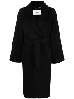 Пальто из вирджинской шерсти с поясом FENDI, черный
