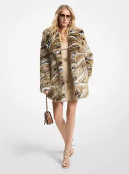 Пальто из жаккардового искусственного меха MICHAEL Michael Kors Metallic Tiger, бежевый/черный/белый