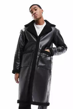 Пальто Jack & Jones Faux Shearling, черный