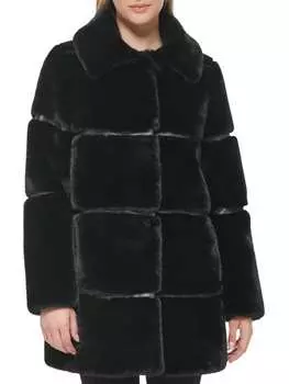 Пальто Karl Lagerfeld Paris из искусственного меха с отделкой из искусственной кожи, черный