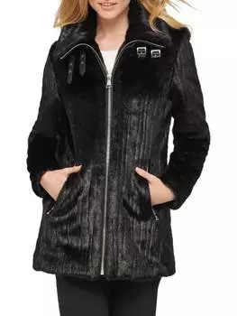 Пальто Karl Lagerfeld Paris из искусственного меха с пряжкой, черный