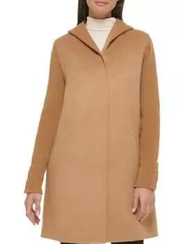 Пальто Kenneth Cole с капюшоном и ребристыми рукавами, коричневый