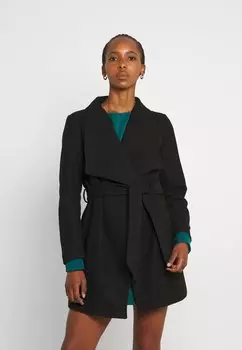 Пальто короткое Vila с ремнем на талии, черный