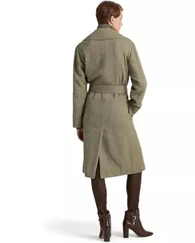 Пальто LAUREN Ralph Lauren Wool Tweed Wrap Coat, цвет Light Truffle/Blue Multi
