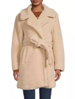 Пальто Lila Design History из искусственного меха с поясом, бежевый