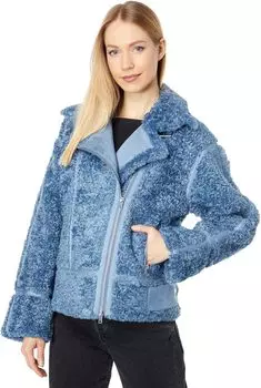 Пальто Love Token Ava Faux Fur Moto with Faux Suede Trim, синий