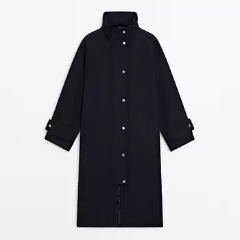 Пальто Massimo Dutti Long Wool With Quilted Lining, темно-синий