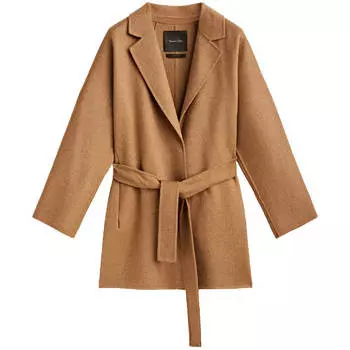 Пальто Massimo Dutti Short Robe With Belt, светло-коричневый
