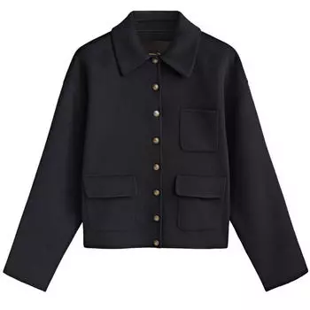 Пальто Massimo Dutti Short Wool Blend With Gold-toned Buttons, темно-синий