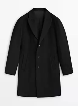 Пальто Massimo Dutti Wool Blend, черный
