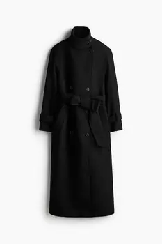 Пальто макси с поясом H&M, черный
